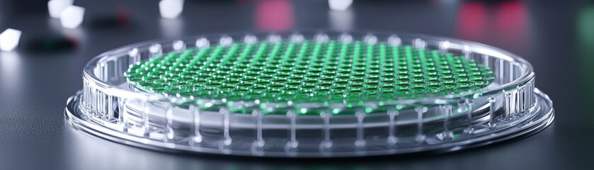 Fototapeta premium Green hexagonal structures in petri dish for scientific research