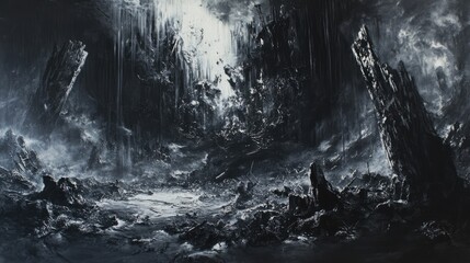 Dramatic coal mining landscape showcasing extraction of tantalum nickel cobalt and lithium with dark atmospheric elements