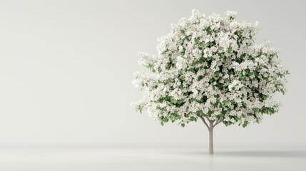 Obraz premium Beautiful blooming tree with white flowers in serene minimalist environment
