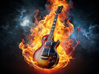 Electric Guitar Engulfed in Flames: A Striking Portrait of Musical Passion and Energy Captured in a Fiery Display of Color and Motion