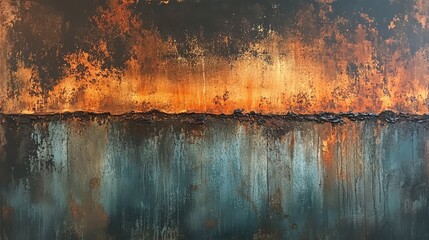 Naklejka premium Rusty metal texture with vibrant orange and blue hues reflecting weathered industrial surface and artistic abstract design