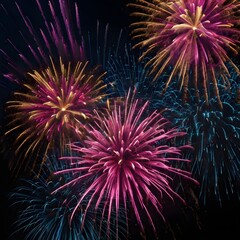 Obraz premium An epic display of fireworks lighting up a dark, cloudless night sky with dynamic shapes,Generative Ai 