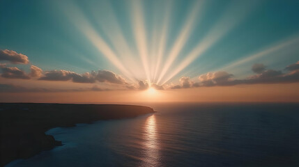 Naklejka premium Ocean Sunset Rays Illustration