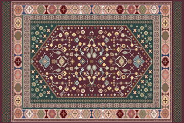 Folk art and Floral design Carpet with modern Pattern and texture having trending colors in high resolution
