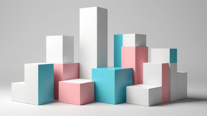 Obraz premium Stacked prisms: Uniform rectangular shapes arranged in a neat, orderly pile or in an abstract way, creating a sense of depth and perspective.