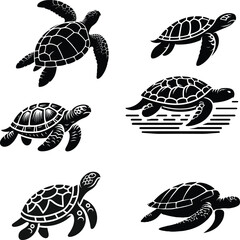 Hand-drawn turtle silhouette vector illustration on a white background
