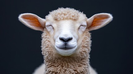 Obraz premium Peaceful lamb portrait against dark background.