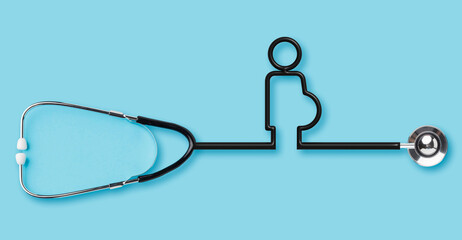 pregnancy lady formed from binaural ring of isolated stethoscope – Medical illustration of anatomy, diagnostic tools, and healthcare for doctor appreciation