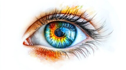 Realistic human eye model with bright iris colors and detailed veins, isolated on a pure white background.