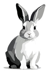 Bunny Vector Art Illustration with Black and White Color Palette