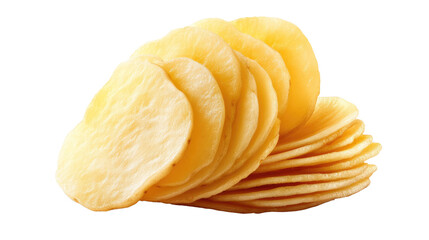 Potato Chip Stack: A close-up of a stack of potato chips, showcasing their golden hue and crispy texture. Perfect for food photography, advertising, and packaging design.  