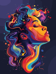 Colorful painting of a woman's face with a purple swirl. The painting is abstract and has a vibrant, energetic feel to it