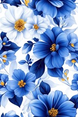 Fototapeta premium Floral blue and white fabric with large flowers,, seamless tile pattern