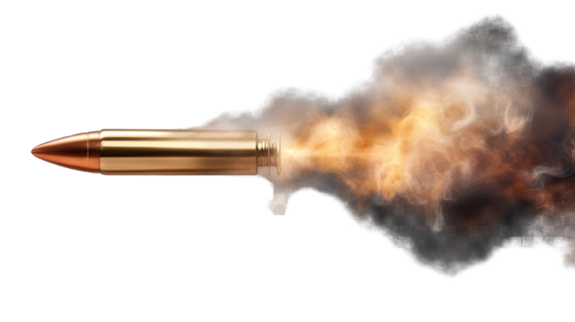 Bullet in Flight: Fiery Trail of a speeding bullet.  A dramatic close-up shot capturing the intense energy and motion of a projectile in flight.