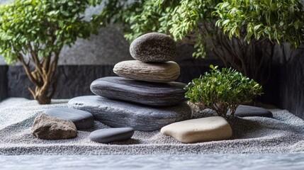 Serene Zen stone arrangement for meditation, symbolizing balance, peace, and tranquility.