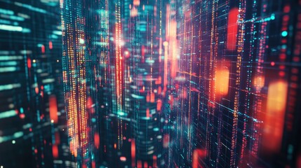Obraz premium Stock market data visualization with digital displays illustrating corporate value losses in an abstract, colorful network composition.
