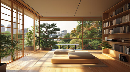 Modern Minimalist Living Room with Warm Lighting