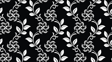 Floral seamless pattern. Black and white element. Fabric for ornament, wallpaper, packaging, vector background.