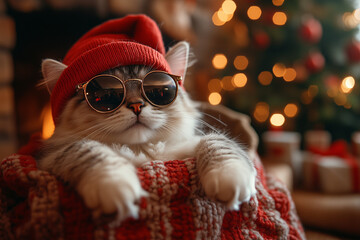 cat in christmas hat