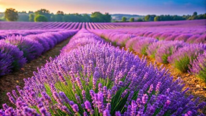 Fototapeta premium Blooming lavender field with beautiful purple flowers in a regional organic cultivation setting, lavender, field