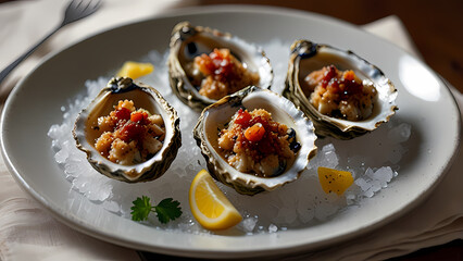 close-up image of a plate of Oysters Kirkpatrick