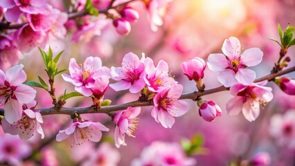 Obraz premium Beautiful spring blossom pink flowers on almond tree branch, spring, blossom, pink, flowers, almond, tree, branch, nature, beauty