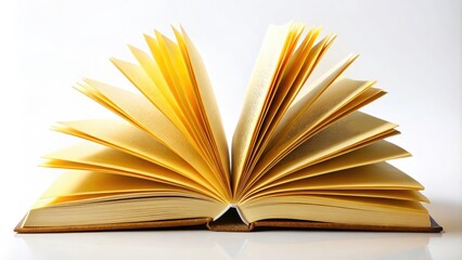 Open book with blank yellow pages fanned out, book, yellow, background, pages, fanned, education, reading, literature