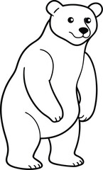 Cute Bear Character Standing Vector Illustration in Line Art
