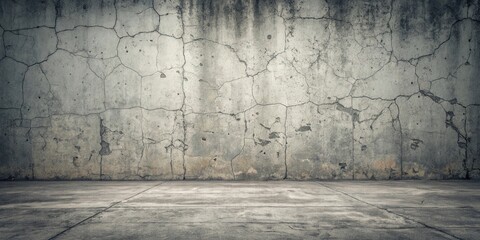 A Cracked Concrete Wall and Floor, a Weathered Urban Setting, Ideal for Backgrounds