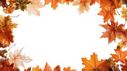 Fototapeta premium Autumn Leaf Border Frame on White Background Ideal for Seasonal Designs or Creative Projects