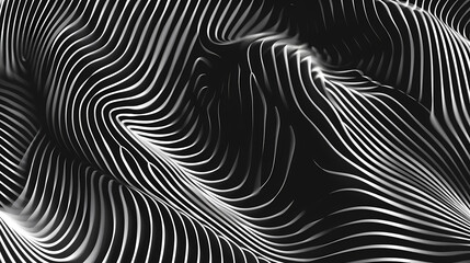 Abstract Wave Lines:  Elegant, flowing lines create a mesmerizing abstract wave pattern in monochrome, evoking feelings of movement and depth. The image is perfect for modern design, backgrounds.