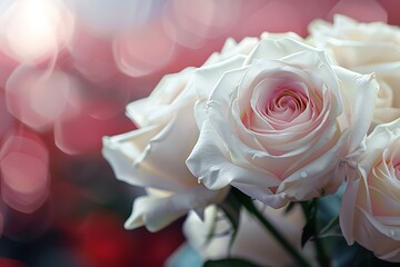 White Rose Blooming in Golden Sunset Light with Bokeh Background