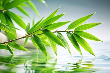 Elegant Green Bamboo Leaves Artfully Arranged on a Soft White Wavy Surface, Showcasing Nature's Beauty and Serenity for Home Decor or Wellness Themes