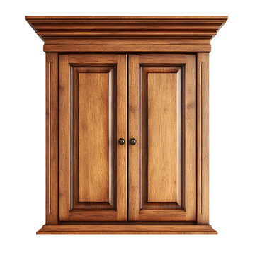 Elegant DoubleDoor Wooden Cabinet with Ornate Molding and Trim