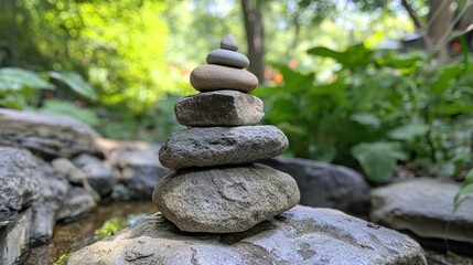 Tranquil Zen stone stack, balanced perfectly for meditation, evoking peace, serenity, and balance.