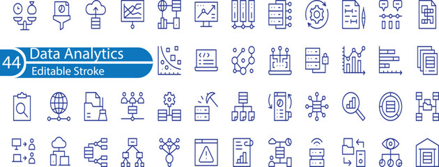 Data analytics icon set with editable stroke. Data analysis thin line icon collection icons and more.