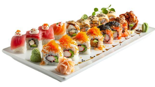 Exploring the World of Sushi on transparent background PNG.