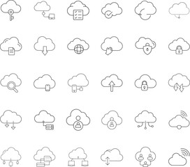 Cloud Computing Icons Storage, Security, Networking, and Synchronization