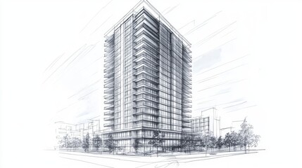 Fototapeta premium Architectural blueprint design of a modern condominium tower showcasing engineering plans and structure details for urban development projects.