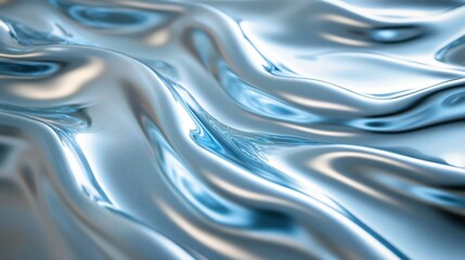 Fluid forms of shimmering silver waves capturing the essence of light in a tranquil setting