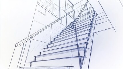 Obraz premium Renovation blueprint of a modern duplex featuring detailed wooden staircase design and architectural elements for interior planning