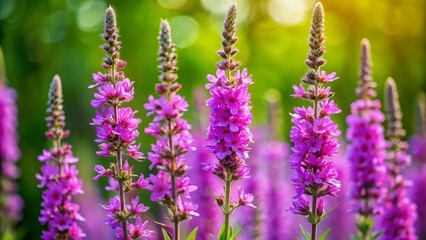 Obraz premium Elegant Purple Loosestrife in Bloom: A Captivating Product Photography Showcase of Lythrum salicaria with Vibrant Colors and Rich Details for Nature Enthusiasts