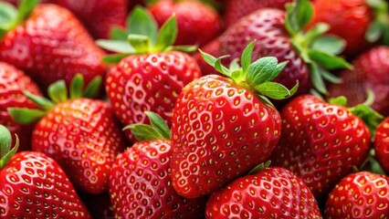 Close-up of juicy red strawberries , fresh, ripe, fruit, vibrant, delicious, organic, summer, healthy, vitamin C, antioxidants