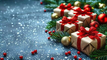 Zero Waste Christmas Eco Gifts in Kraft Paper on Floor Copy Space 
