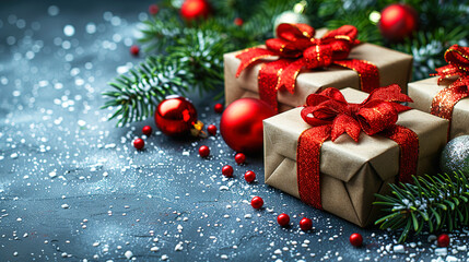 Zero Waste Christmas Eco Gifts in Kraft Paper on Floor Copy Space 