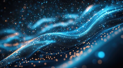 Obraz premium Abstract digital wave background with glowing particles representing data flow and technology advancement in customer relationship management systems
