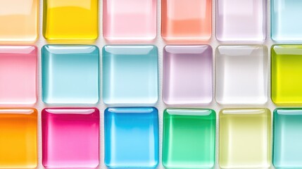 Multicolored glossy tiles arranged in a close-up pattern creating a vibrant and modern background suitable for various design projects