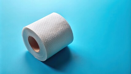 Obraz premium Roll of toilet paper on a blue background, toilet paper, bathroom, hygiene, household item, soft, white, essential, single use