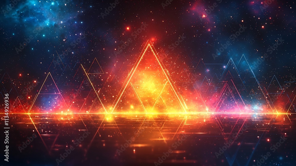 Poster vibrant geometric abstract background with dynamic triangles and luminous gradients