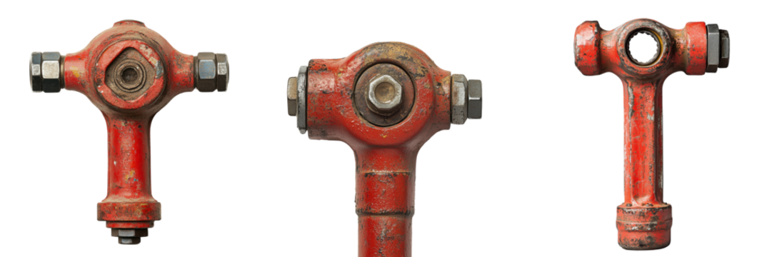 Close-up of a vintage red pipe fitting on a transparent background
